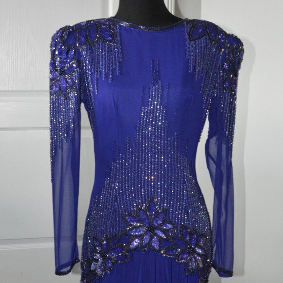 Vintage Para Purple Beaded and Sequin Midi Dress with a Sheer Layered size 6 - Picture 1 of 7